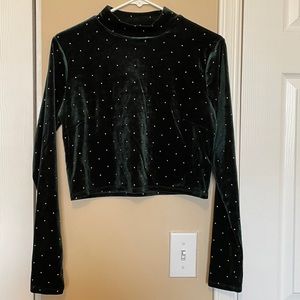 Forever21 Green velvet long sleeve cropped top
